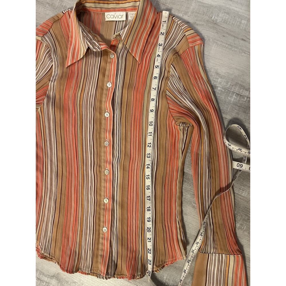 VTG 70s Dagger Collar Disco Stripe Sheer Angel Sleeve Orange Cream Button Y2K - Picture 9 of 9
